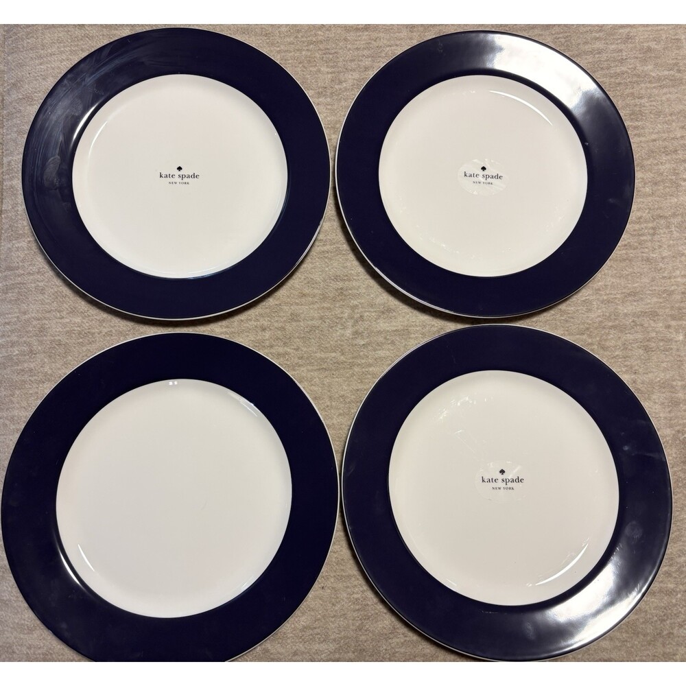 New Lenox Kate Spade Nags head  Dinner 11 1/2 In Plates  Navy Blue Set of 4